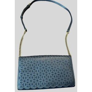 Michael Kors Desi Perforated Large Phone Crossbody Bag Navy‎ Laser Cut Leather